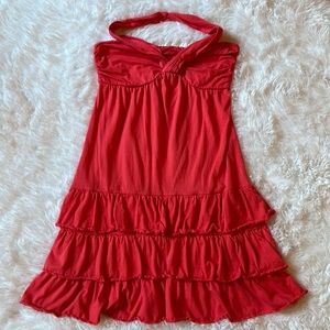 Express halter dress coral, ruffles